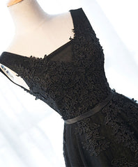 Bridesmaid Dress 2048, Black V Neck Tulle Lace Prom Dress, Lace Evening Dress