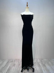 Wedding Dress 2024, Black Velvet A-line Straps Wedding Party Dress, Black Long Evening Dress Prom Dress