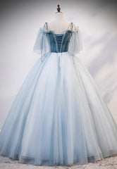 Bridesmaid Dresses Formal, Lovely Spaghetti Strap Blue Long Prom Dresses, Lace Evening Dresses