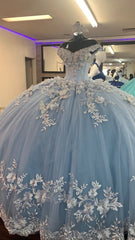 Go Out Outfit, Blue A-line Prom Dress Ball Gown Evening Dress