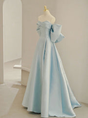 Prom Dress 2034, Blue A-Line Satin Long Prom Dresses, Blue Satin Evening Dresses