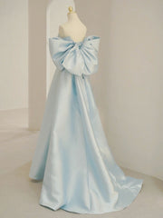 Prom Dresses Uk, Blue A-Line Satin Long Prom Dresses, Blue Satin Evening Dresses