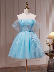 Homecomeing Dresses Blue, Blue A-Line Short Prom Dress, Cute Blue Homecoming Dresses