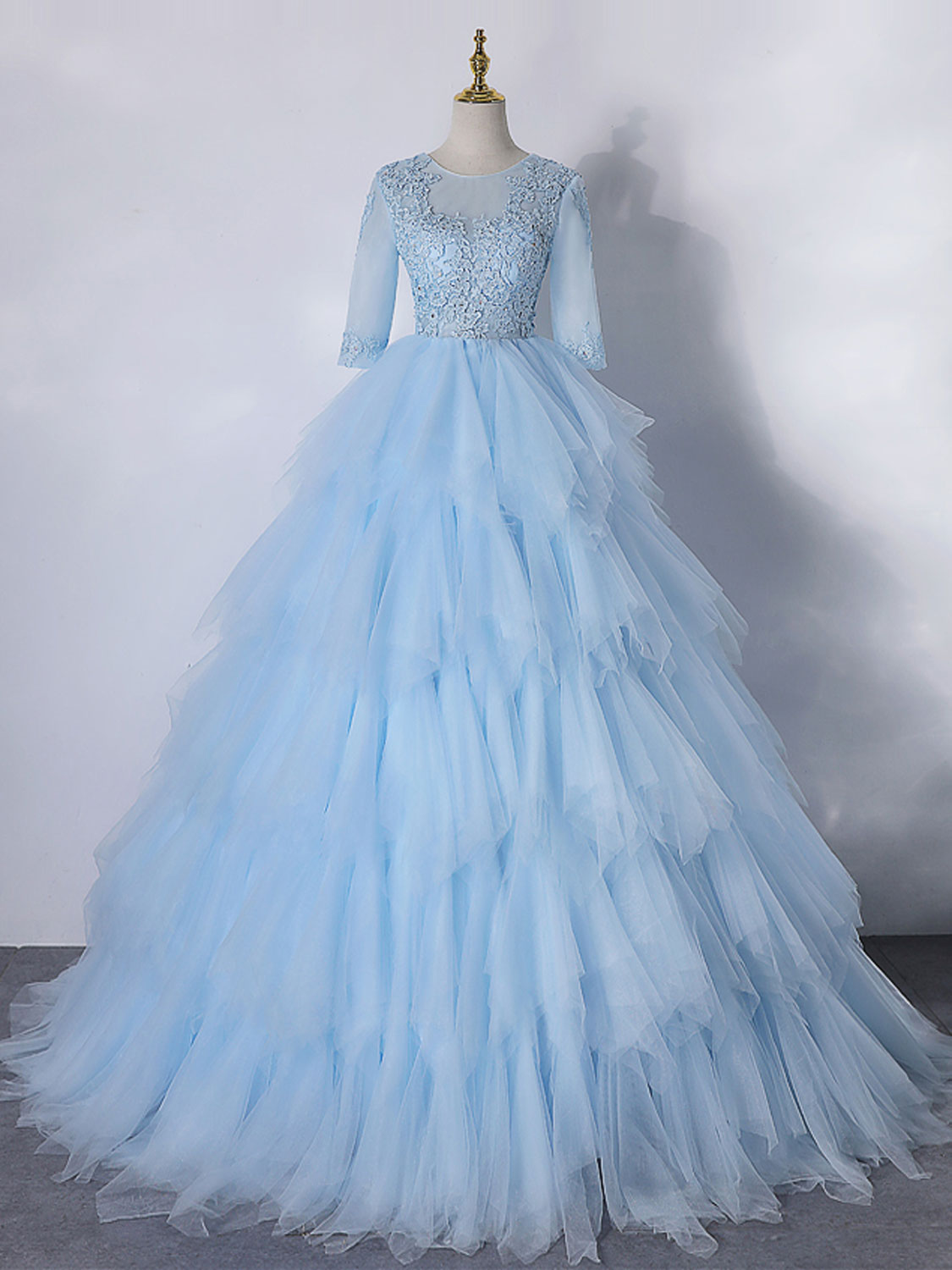 Prom Dresses Chicago, Blue A-Line Tulle Lace Long Prom Dress, Blue Lace Formal Evening Dresses