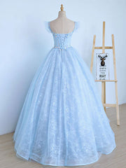 Prom Dress Trends 2034, Blue A-Line Tulle Lace Long Prom Dresses, Blue Lace Formal Evening Dresses