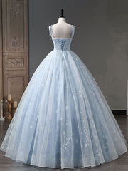 Prom Dresses Sweetheart, Blue A-Line Tulle Long Prom Dress, Blue Formal Sweet 16 Dress