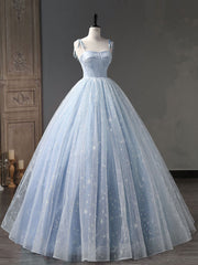 Prom Dresses Size 25, Blue A-Line Tulle Long Prom Dress, Blue Formal Sweet 16 Dress