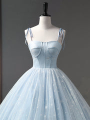 Prom Dress Size 25, Blue A-Line Tulle Long Prom Dress, Blue Formal Sweet 16 Dress