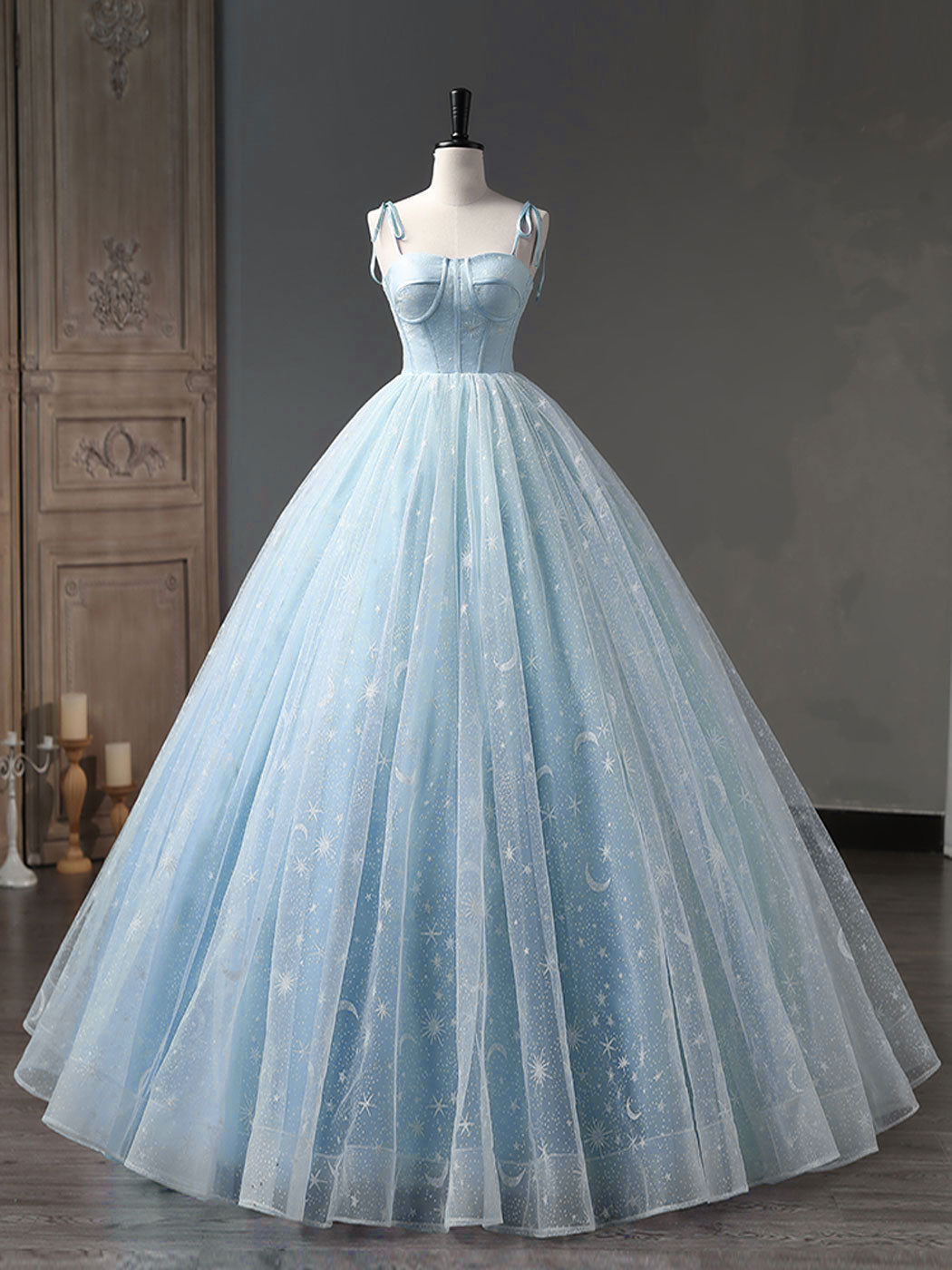 Prom Dress Sweetheart, Blue A-Line Tulle Long Prom Dress, Blue Formal Sweet 16 Dress