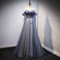 Bridesmaid Dresses Mismatched Fall, Blue and Grey Tulle Long Sweetheart  Party Dress, Tulle A-line Formal Dress