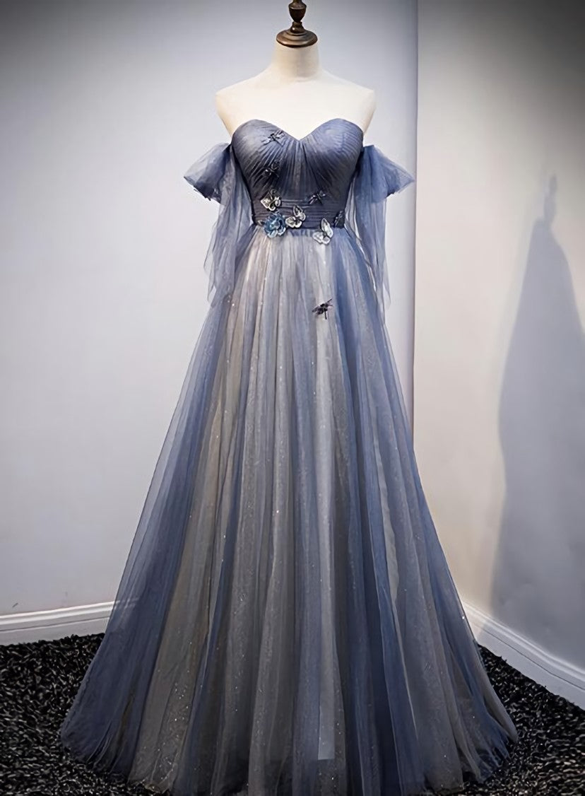 Bridesmaids Dresses Mismatched Fall, Blue and Grey Tulle Long Sweetheart  Party Dress, Tulle A-line Formal Dress