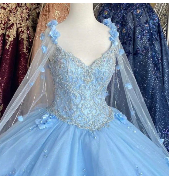 Classy Outfit, Blue flowers  tulle ball gown , chic prom dress