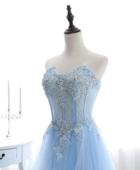 Elegant Dress For Women, Blue Long Prom Dresses, Aline Sweetheart Neck Blue Formal Graduation Dresses