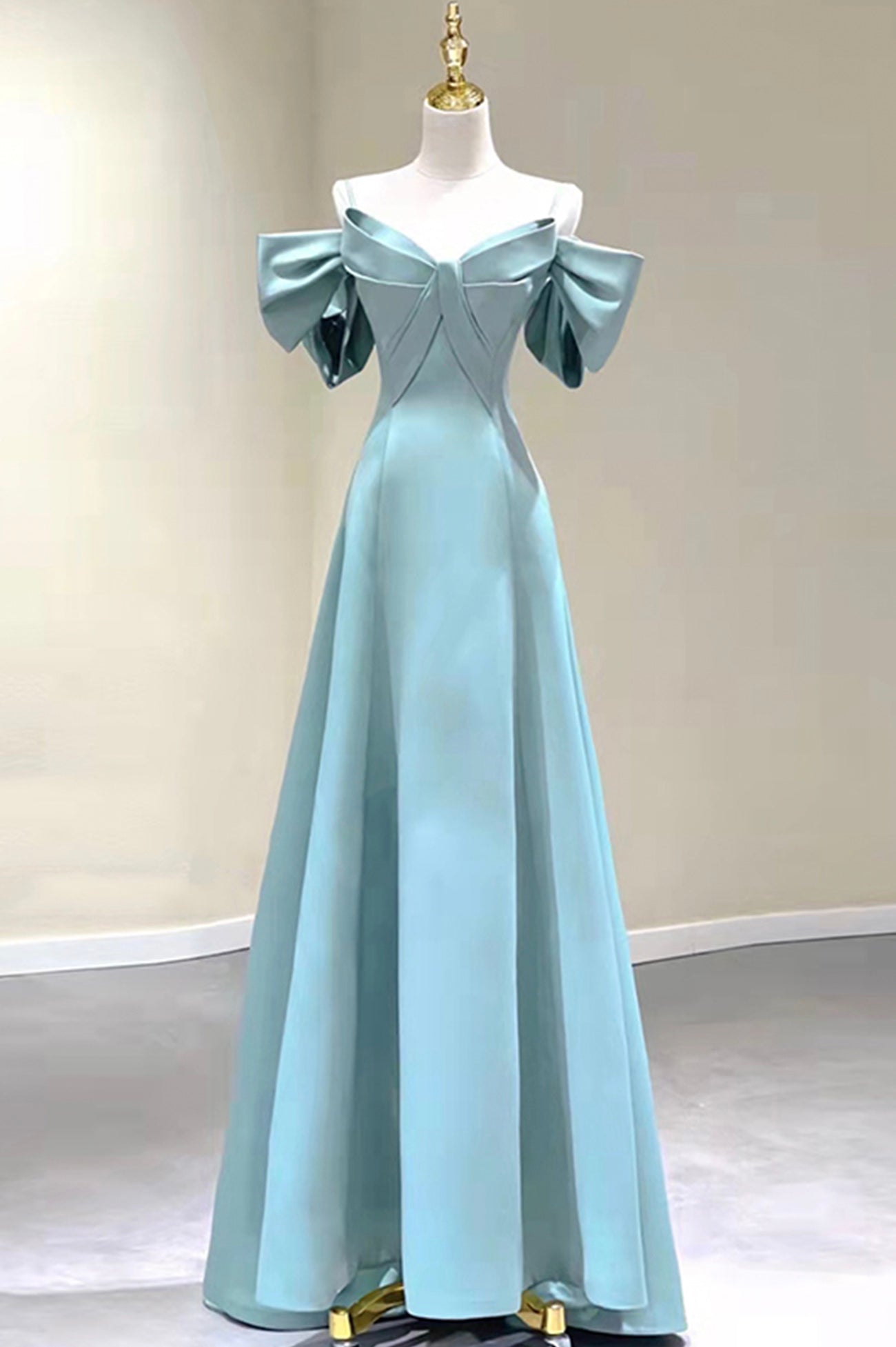 Homecoming Dresses Laces, Blue Satin Long A-Line Prom Dress, Unique Spaghetti Straps Evening Dress