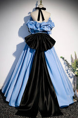 Formal Dress Homecoming, Blue Satin Long Prom Dress, Off the Shoulder Formal Evening Dress