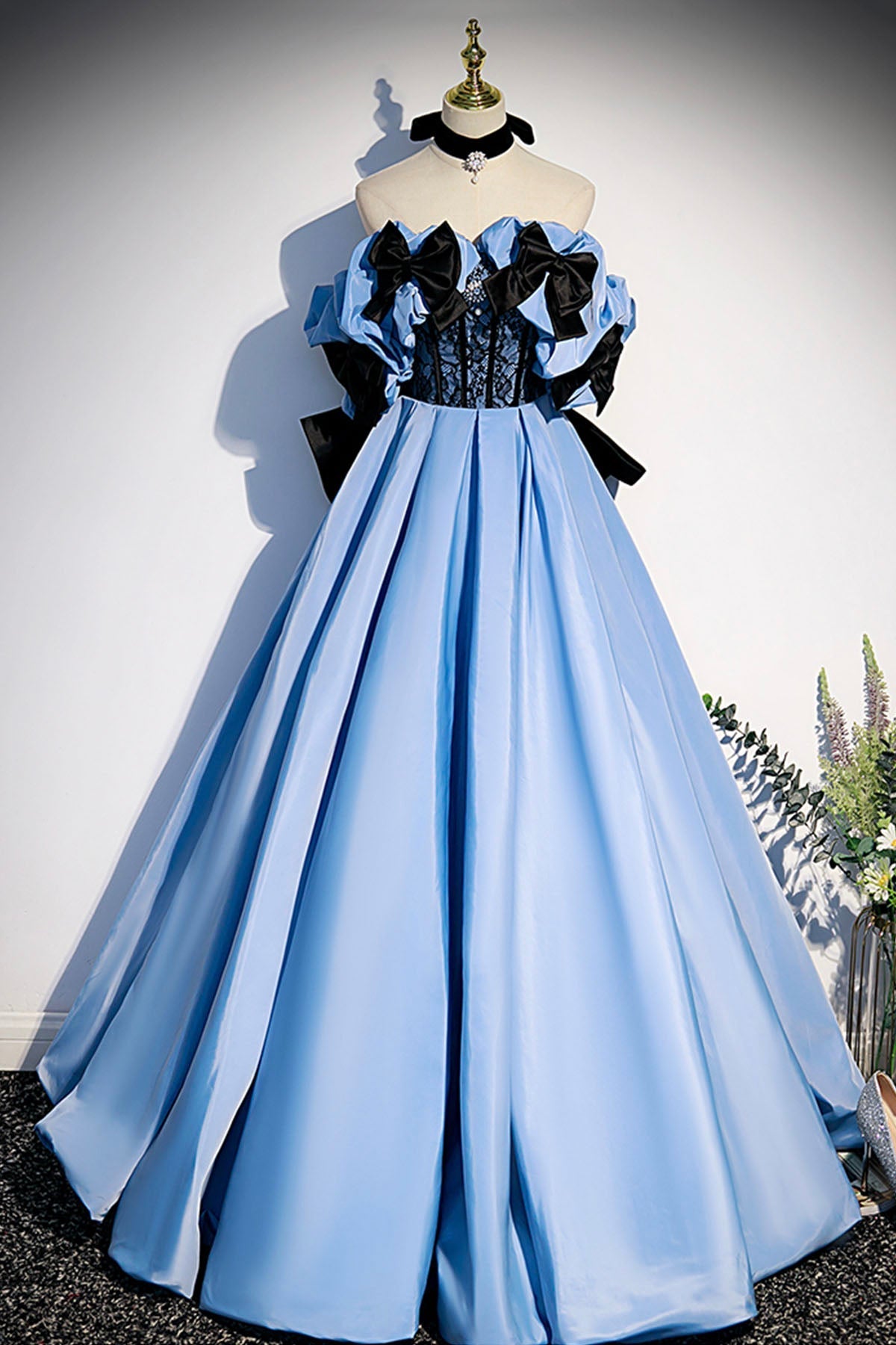 Formal Dresses With Tulle, Blue Satin Long Prom Dress, Off the Shoulder Formal Evening Dress