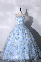Bridesmaids Dresses For Beach Weddings, Blue Strapless Tulle Long Prom Dress, A-Line Evening Dress Party Dress