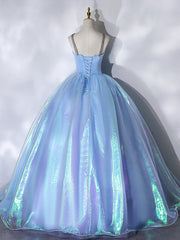 Prom Dresses Green, Blue Sweetheart Neck Long Prom Dress, Unique Blue Sweet 16 Dress