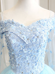Formal Dresses For Girls, Blue Sweetheart Neck Tulle Lace Long Prom Dress, Blue Evening Dress