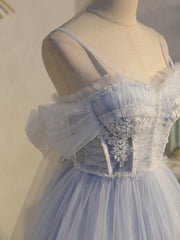 Bridesmaid Dress Orange, Blue sweetheart neck tulle lace short prom dress blue puffy homecoming dress