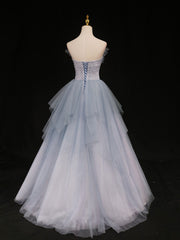 Bridesmaid Dresses In Store, Blue Sweetheart Neck Tulle Long Prom Gown, Blue Long Formal Graduation Dress