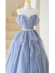 Evening Dresses Near Me, Blue Sweetheart Tulle Off-the-Shoulder Floor-Length Prom Dresses, Blue Evening Gown
