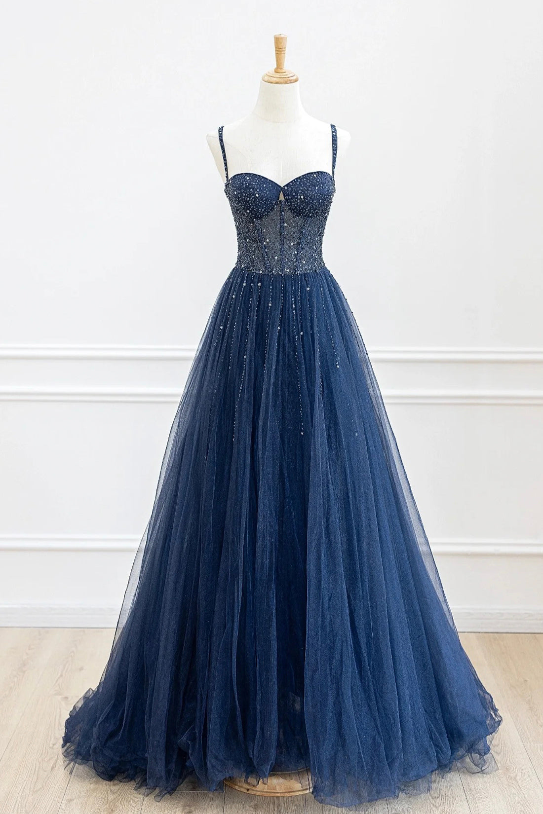 Bridesmaid Dresses Mismatch, Blue Tulle Beaded Long Prom Dress Formal Dress, Blue Evening Dress