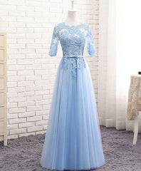 Prom Dresse 2029, Blue Tulle Lace Long Prom Dress Blue Tulle Bridesmaid Dress
