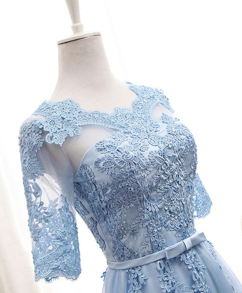 Formal Dressing For Ladies, Blue Tulle Lace Long Prom Dress Blue