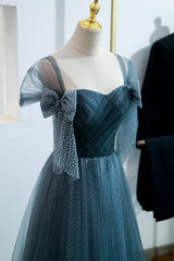 Evening Dress Stores, Blue Tulle Long A-Line Prom Dress, Simple Sweetheart Neckline Evening Party Dress