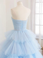 Party Dresses For Summer, Blue Tulle Long Prom Dress, Blue Tulle Ball Gown Evening Dresses