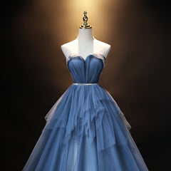 Bridesmaid Dresses Custom, Blue Tulle Sweetheart Simple Pretty Floor Length Party Dress, Blue A-line Evening Dress Prom Dress