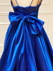 Prom Dress Stores, Blue v neck satin long prom dress,  blue evening dress