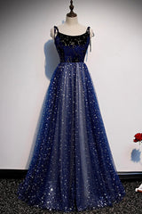 Bridesmaid Dress Fall Colors, Blue Velvet Tulle Long Prom Dress, A-Line Evening Party Dress