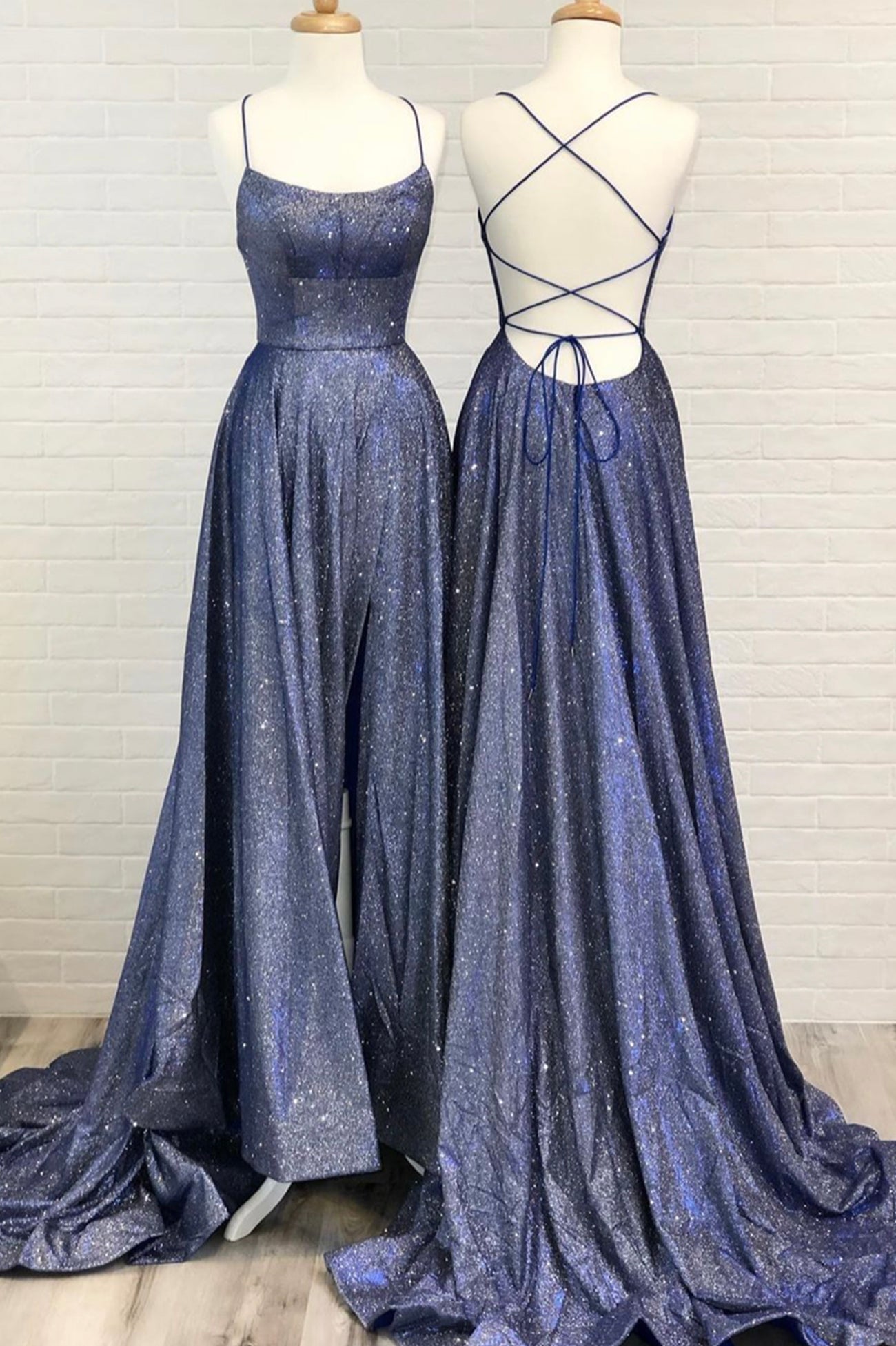 Bridesmaids Dresses Convertible, Blue A-Line Backless Long Prom Dresses, Blue Evening Dresses