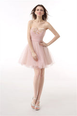 Party Dress For Girl, Blushing Pink Sweetheart Beaded A-line Short Homecoming Dresses