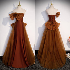 Bridesmaids Dresses Color Schemes, Brown Tulle and Satin Mermaid Long Party Dress, New Style Long Formal Dress Prom Dress