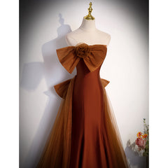 Bridesmaid Dress Color Schemes, Brown Tulle and Satin Mermaid Long Party Dress, New Style Long Formal Dress Prom Dress