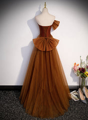 Bridesmaid Dresses Color Scheme, Brown Tulle and Satin Mermaid Long Party Dress, New Style Long Formal Dress Prom Dress