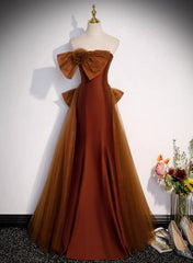 Bridesmaid Dresses Color Schemes, Brown Tulle and Satin Mermaid Long Party Dress, New Style Long Formal Dress Prom Dress