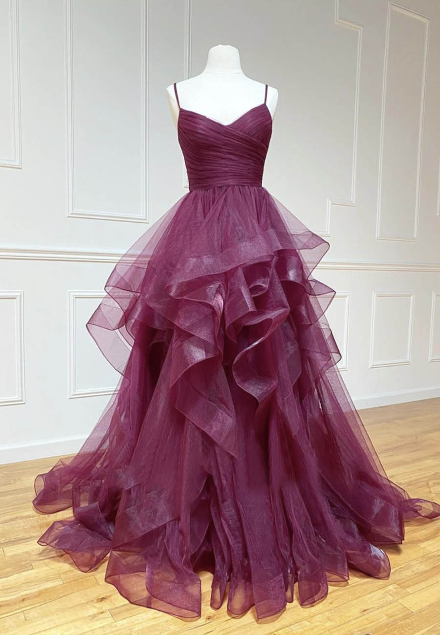 Wedding Color Palette, Purple Tulle Long Prom Dresses, A-Line Formal Evening Dresses