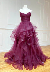 Wedding Color Palette, Purple Tulle Long Prom Dresses, A-Line Formal Evening Dresses