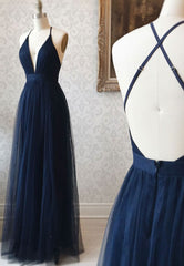 Party Dresses Outfit Ideas, Simple Tulle Long Prom Dress, A Line Backless Evening Dress