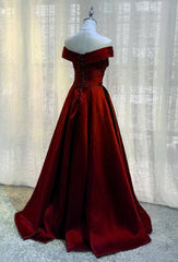 Bridesmaid Dresses Cheap, Burgundy A-line Floor Length Satin Prom Dress Party Dress, Wine Red Long Formal Dress