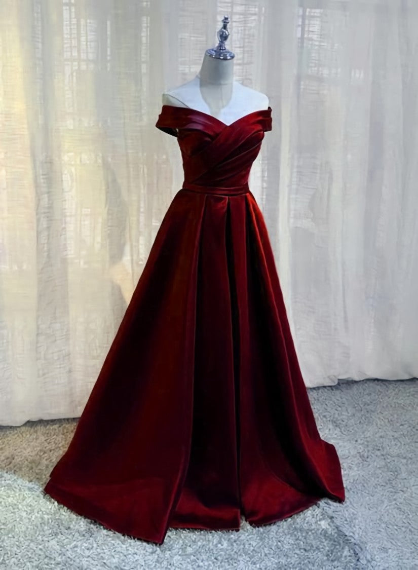 Bridesmaid Dresses Colorful, Burgundy A-line Floor Length Satin Prom Dress Party Dress, Wine Red Long Formal Dress