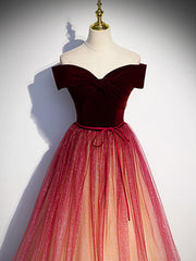 Bridesmaid Dress Websites, Burgundy Aline Tulle Sequin Long Prom Dress, Velvet Burgundy Formal Party Dress