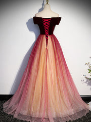 Bridesmaid Dresses Websites, Burgundy Aline Tulle Sequin Long Prom Dress, Velvet Burgundy Formal Party Dress