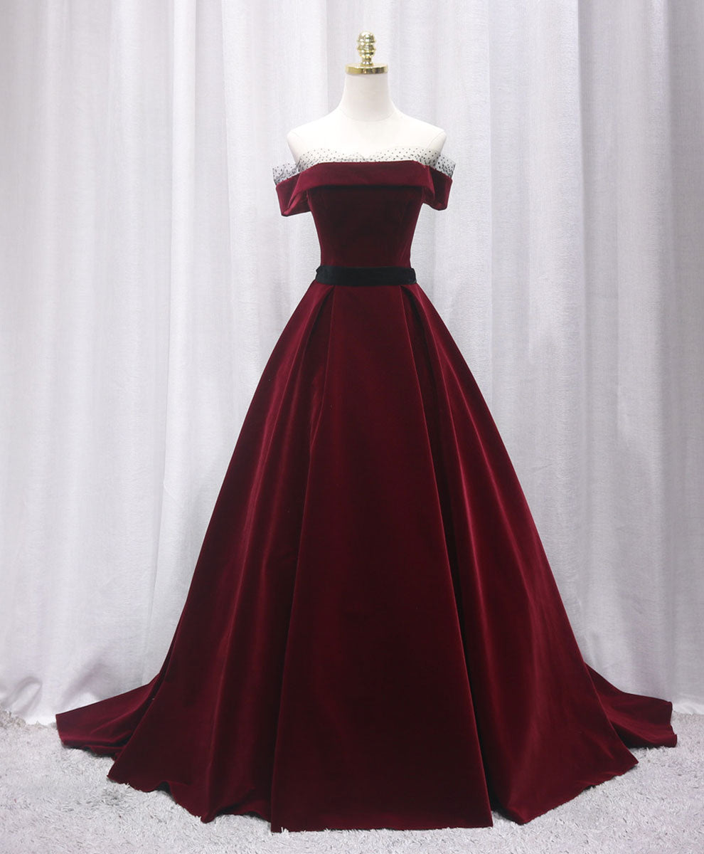 Prom Dresses Graduacion, Burgundy Long Off Shoulder Prom Dress Long Evening Dress