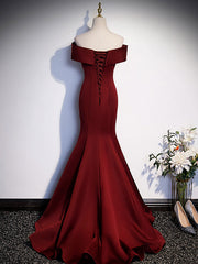 Evening Dress Elegant, Burgundy Mermaid Long Prom Dress, Burgundy Formal Evening Dresses