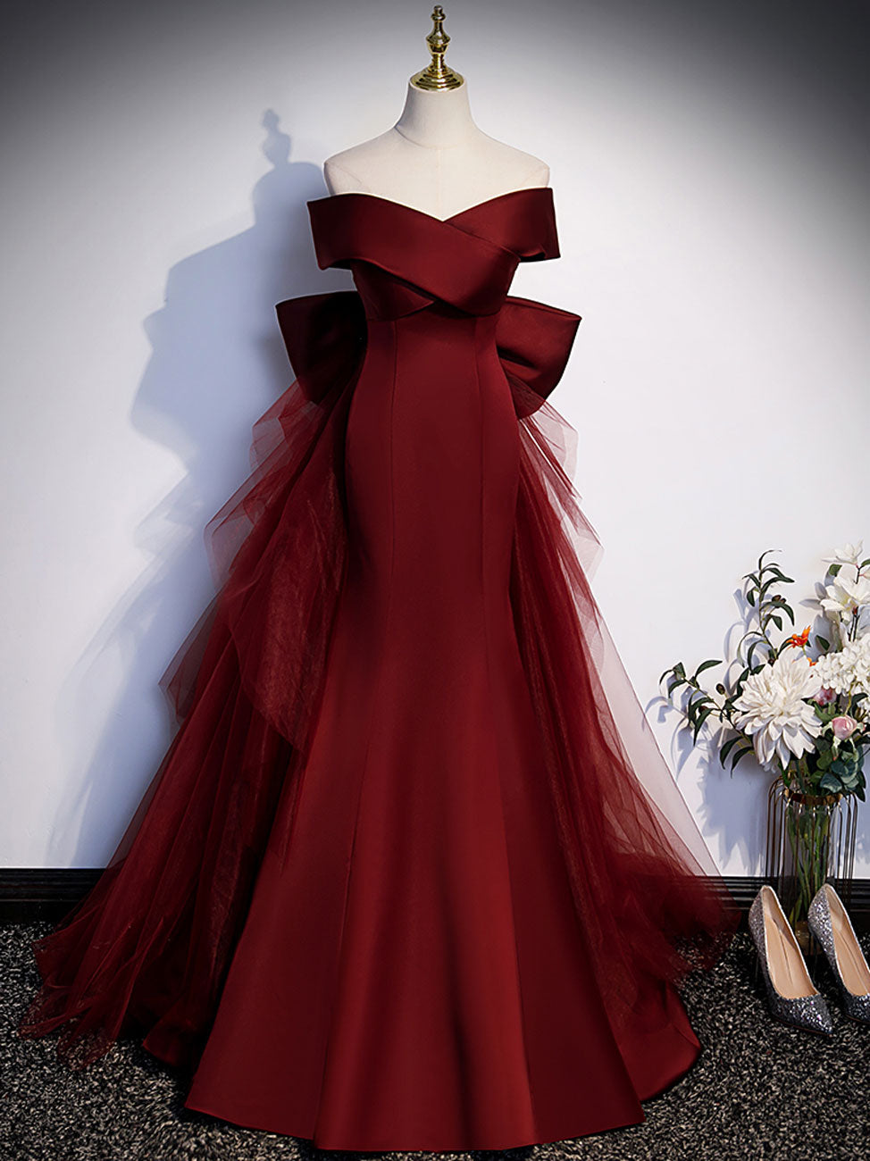 Princess Dress, Burgundy Mermaid Long Prom Dress, Burgundy Formal Evening Dresses